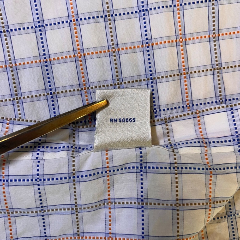 Faconnable Long Sleeve Button Up Shirt USA 100% Cotton Mens 15R White w/Plaid - Picture 5 of 13